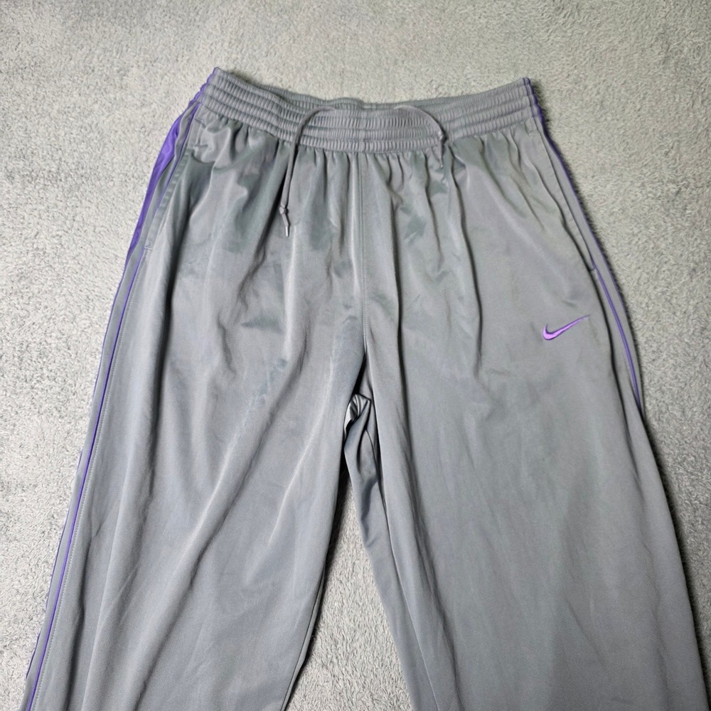 Nike Mens XL Track Pants Gray Purple Stripe Swoosh Elastic Waist Drawstring
